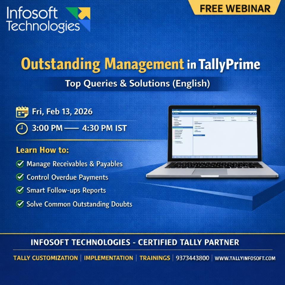 paragmutha's tweet photo. 🚀 Outstanding Management in TallyPrime – FREE Webinar
Seekho kaise TallyPrime me receivables, payables &amp; overdue payments ko smart tarike se manage karein.
13 Feb 3 PM  Register Now: https://t.co/rKSKqGdrZw
#TallyPrime  #OutstandingManagement #BusinessGrowth #TallyTraining https://t.co/4IJgFdYNVR