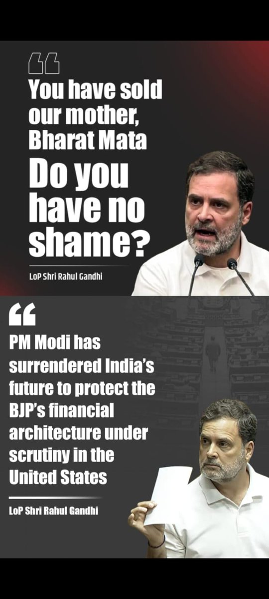 Rahul Gandhi rightly said that Narendra Modi has sold our motherland, Bharat Mata..

Also, Rahul Gandhi asked, "Do you have no shame? "..
BJPians won't answer for sure because they are shameless souls..

Who gave authority to Narendra Modi to sell our country..?
India is not