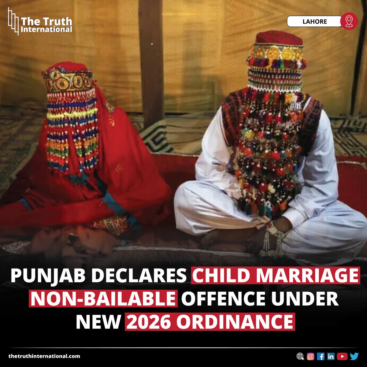 ttimagazine's tweet image. Punjab Declares Child Marriage Non-Bailable Offence Under New 2026 Ordinance

Read More:
thetruthinternational.com/punjab-declare…

#Punjab #Declares #ChildMarriage #NonBailable #Offence #New2026Ordinance #MarriageOrdinance