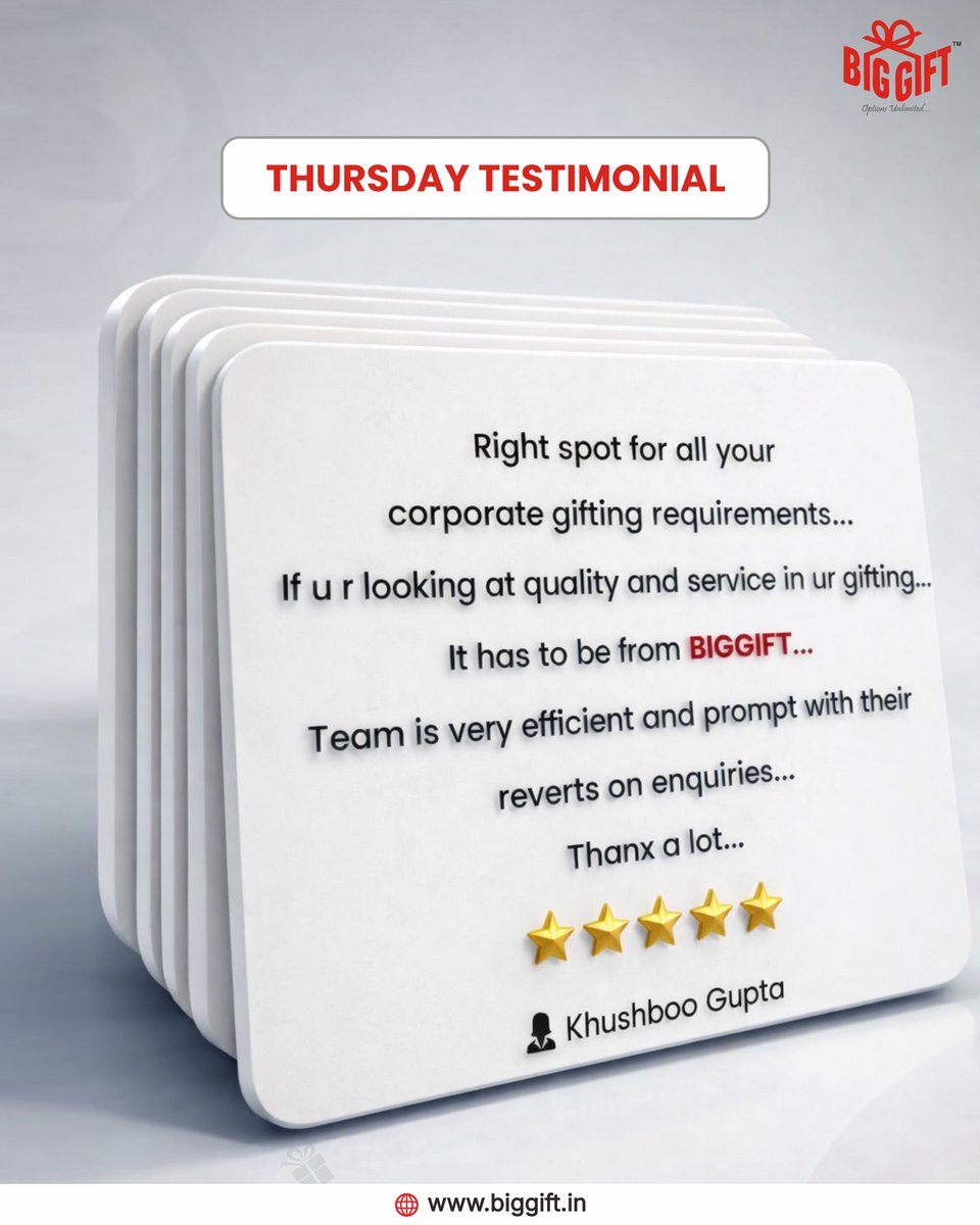 biggift04's tweet photo. Another Happy client, another successful gifting story! 

At BIGGIFT, we believe corporate gifting is not just about products; it’s about quality, service, and timely delivery.

#ClientTestimonial #CorporateGifting #BigGift #CustomerLove #QualityService #CorporateSolutions https://t.co/aydN5wyFe4
