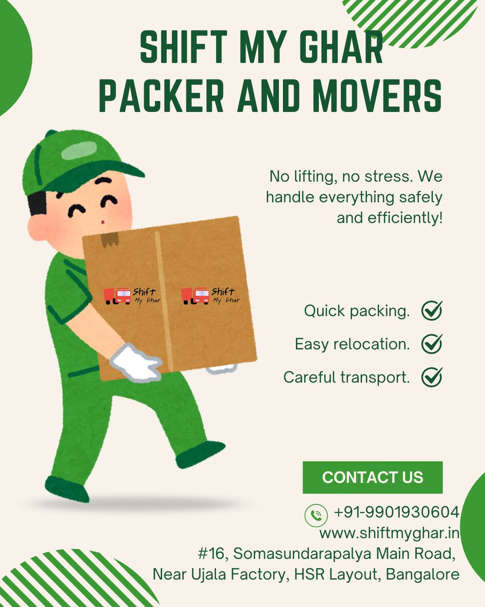 shiftmyghar's tweet photo. Shift My Ghar Packers and Movers offers professional house shifting, office relocation, and local moving services across Bangalore. With our expert team, experience quick packing, safe transport, and hassle-free relocation every time. https://t.co/a8B3nT2Ekl
