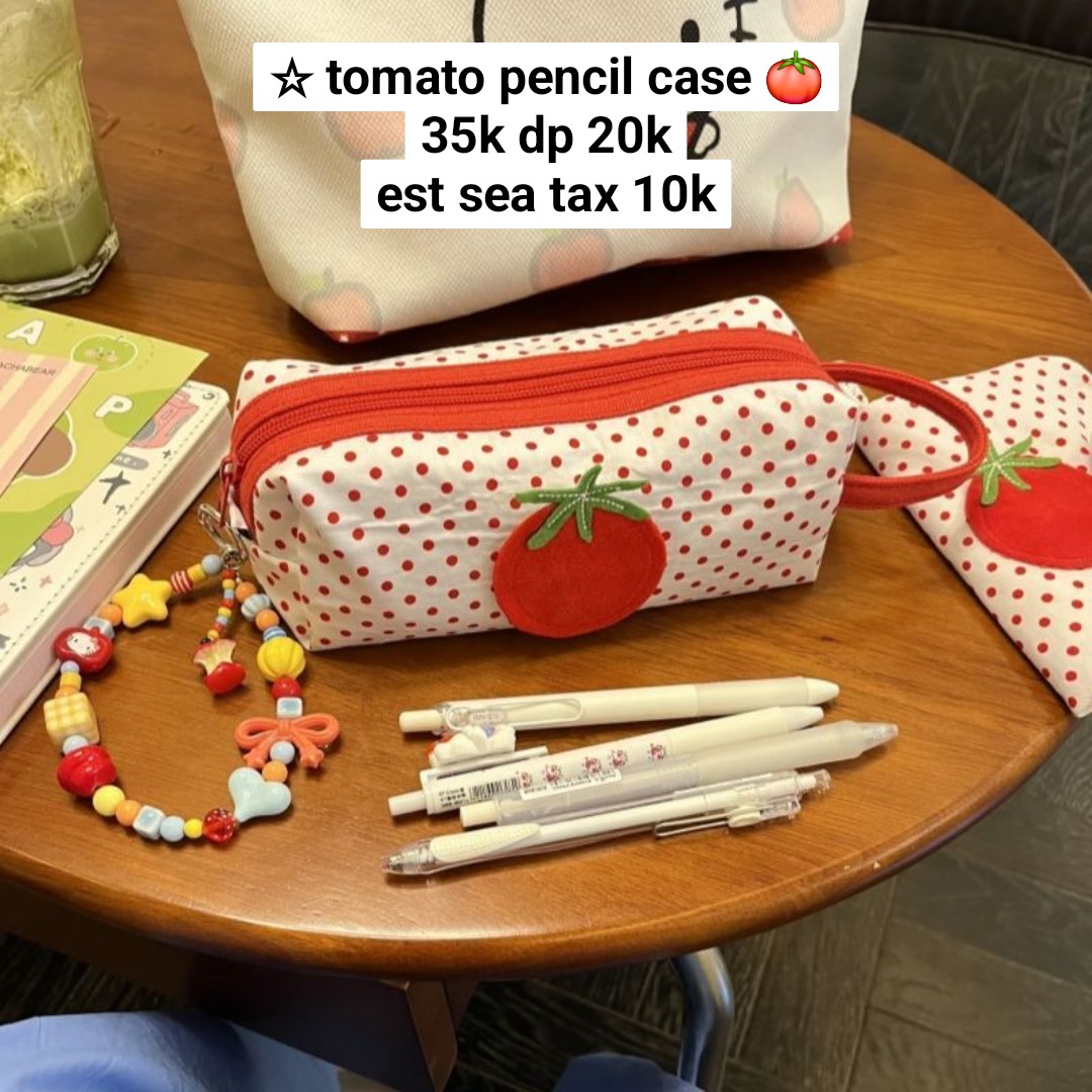 astrophileGO's tweet photo. ☆ PRE ORDER — Wings star &amp; tomato pencil case &amp; pouch 🪽🍅
 
💰 35k dp 20k

💭 order by dm
🍎 WA : https://t.co/VJrUu6HRTK
🍏 Line : https://t.co/aJgoCcsDJt

⭐️ bersih ch *tax est 8k-10k
⭐️ exc pack &amp; adm 🍊
✈️ shipping 4-7 weeks 
⏰️ close : 20 feb, 18.00 
🏡 bekasi https://t.co/CNJXYuyH3q