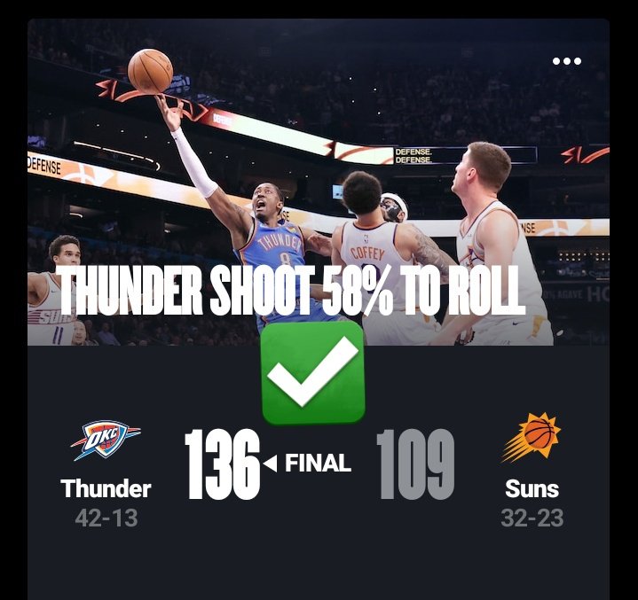 lykillo's tweet image. ANOTHER GREEN! 🌩️✅

​OKC Thunder Team Total Over 112.5

​Result: OKC scored 136 points.
​Analysis: Just as we called it, OKC's three-point volume and efficiency shredded the Suns' defense. Second win of the day is in the bag!🔥😤

Follow me for more tomorrow.🧡

#PrizePicksNBA…