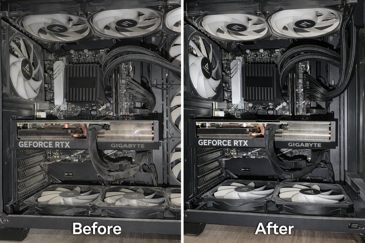 Not a deep clean, just a quick air blow clean after one month without cleaning 🫠 #vtuber #PCSetup #PCCleaning #BeforeAndAfter #GamingSetup