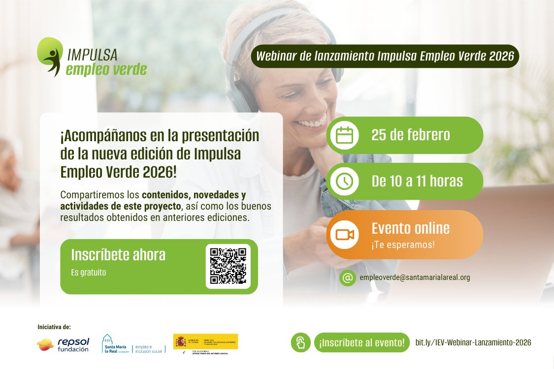Arranca la 4ª edición de #ImpulsaEmpleoVerde🌱 Una formación online y gratuita 📩 Inscríbete: bit.ly/IEV-inscripcion

👩 Mujeres en desempleo + 18 años 📅 Marzo - abril 
🎯 Plazas limitadas |📍 Móstoles
💻 Asiste al webinar: bit.ly/IEV-Webinar-La…
areaempleofsmlr.es/2026/02/12/cua…