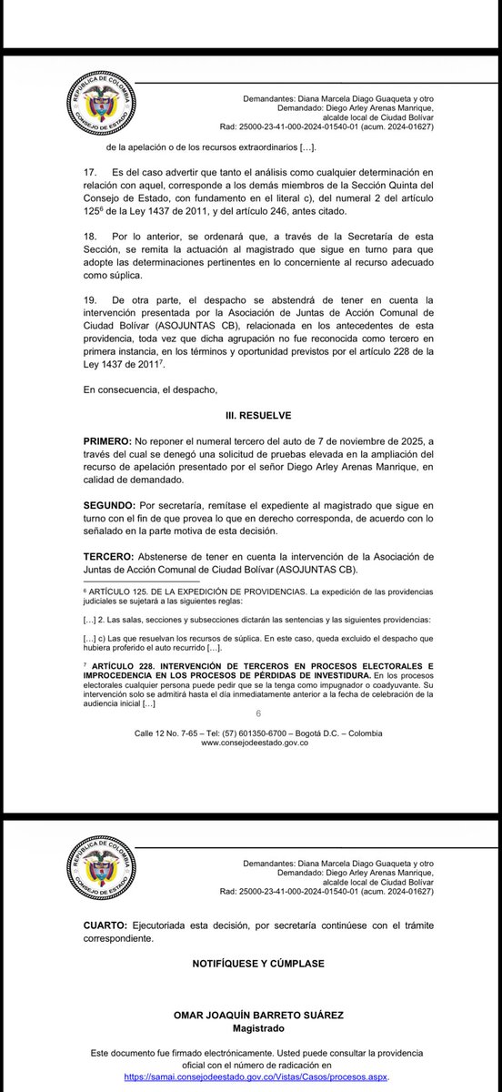 pandi109's tweet photo. @manolitosalazar @ALCBolivar @consejodeestado @dianadiago @manolitosalazar mi proceso todavía está en trámite y le faltan etapas, de hecho en el punto 15 puedes evidenciar que ya el @consejodeestado manifiesta que pude demostrar que siempre he vivido en la localidad, esperemos que salga el fallo definitivo y que la justicia actúe. https://t.co/km4hUuZ2gf