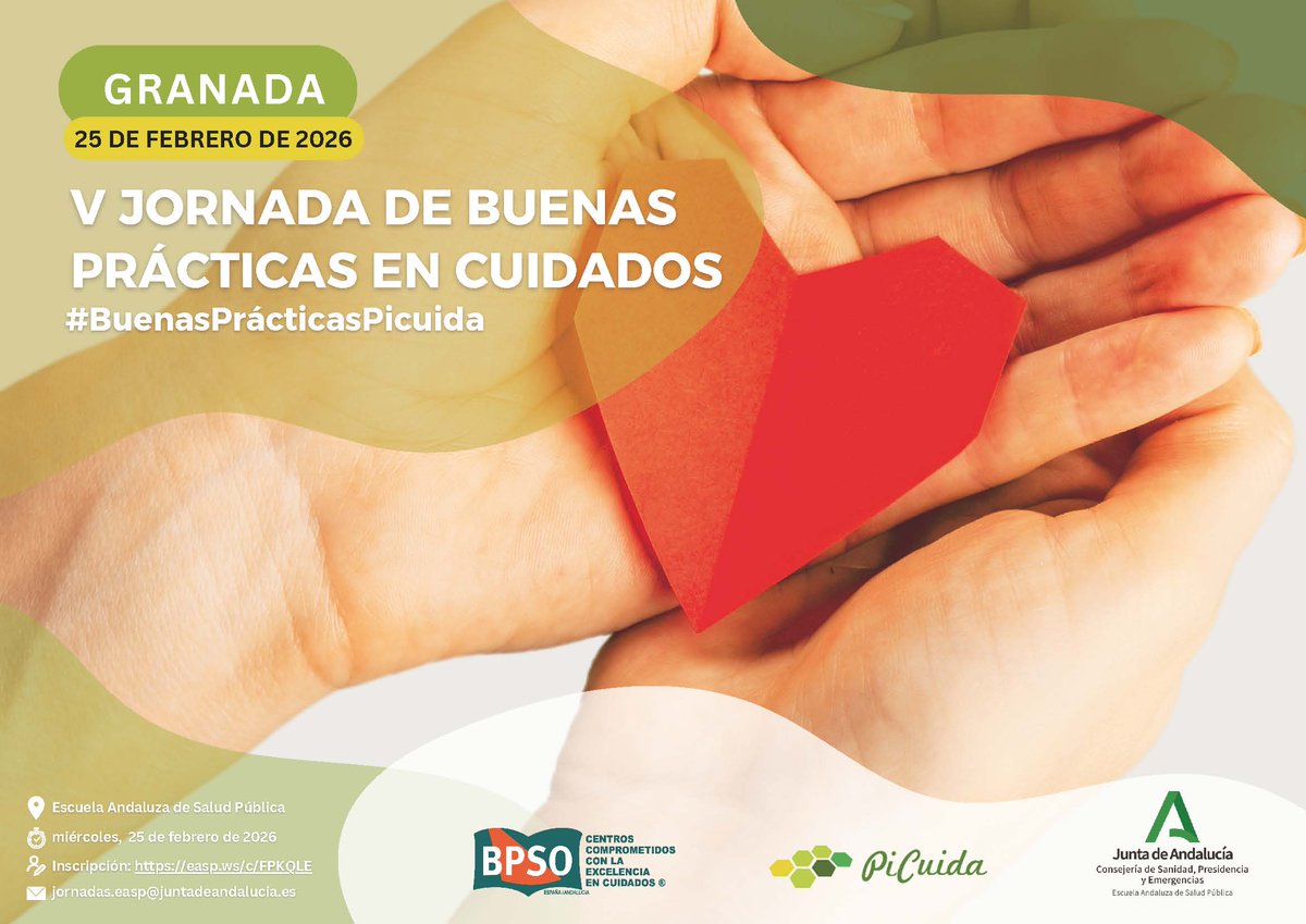 NUEVA FECHA 📣
#BuenasPrácticasCuidados
V JORNADA BUENAS PRÁCTICAS EN CUIDADOS

🗓️ 25 de febrero de 2026
💺 Presencial - 🏫 EASP
📝 Inscripción: Hasta 19 febrero (o cubrir aforo)

ℹ️ easp.ws/bpso26x
