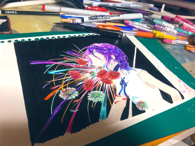 加筆前のこの感じも結構気に入ってる #アナログ画