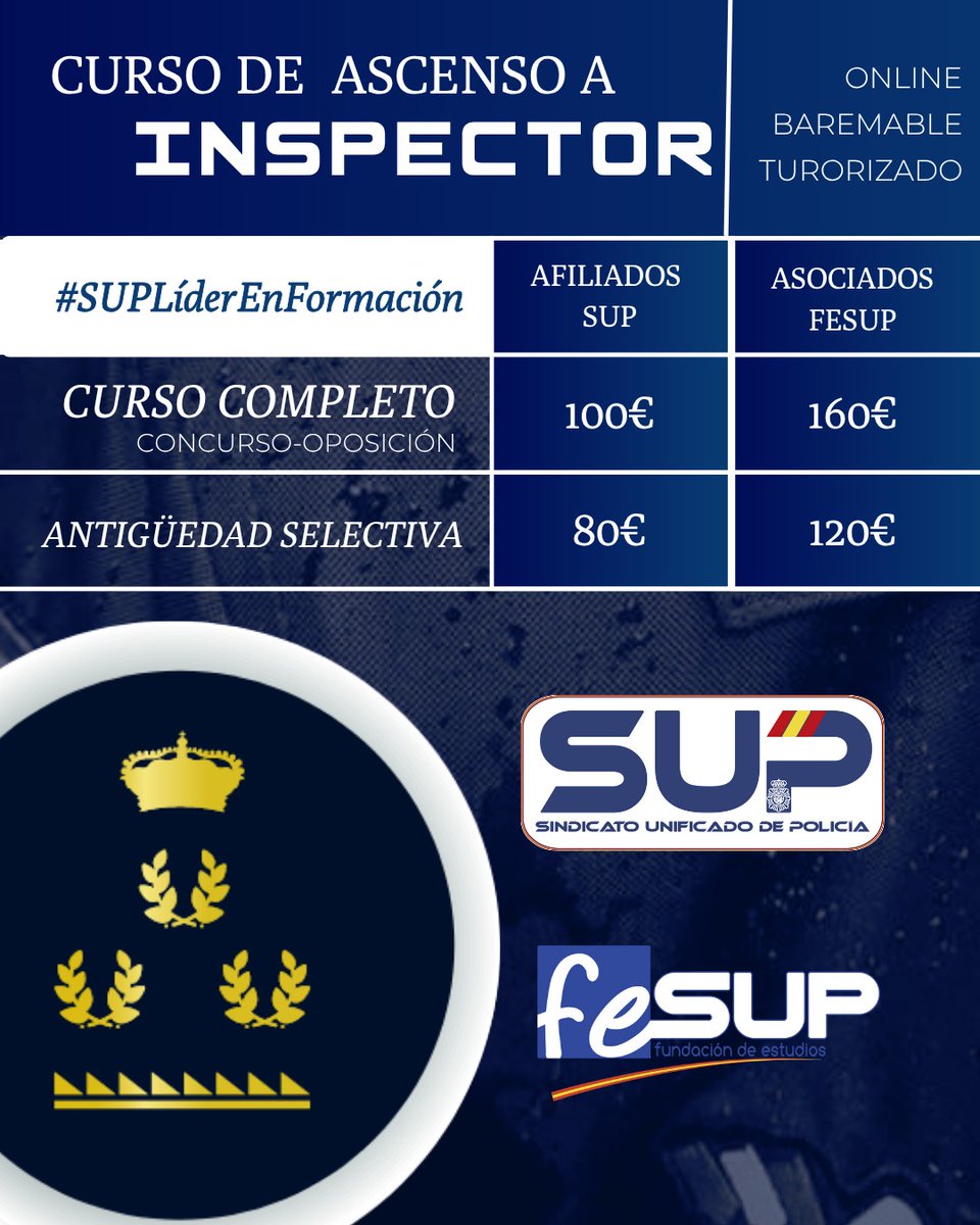 📢Curso de #Ascenso a Inspector/a #online 
Mejor relación calidad-precio
Mejor atención personalizada
Temario, tests ilimitados, psicotécnicos, clases online
¡Prepárate con los mejores! <a href="/fesup_org/">FUNDACIÓN DE ESTUDIOS</a>
¡Avanza en tu carrera profesional! ⤵️
supformacion.es/curso-de-prepa…