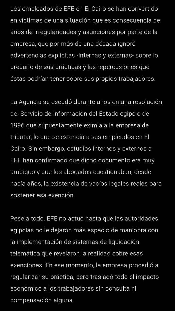 rosamsoto's tweet image. Tras 10 meses sin soluciones y con sueldos que no llegan a 1.000€, los trabajadores de la sección internacional de la oficina de Oriente Medio de @EFEnoticias nos hemos visto obligados a anunciar un parón indefinido informativo a partir del 18 de febrero.

Ya no podemos más.