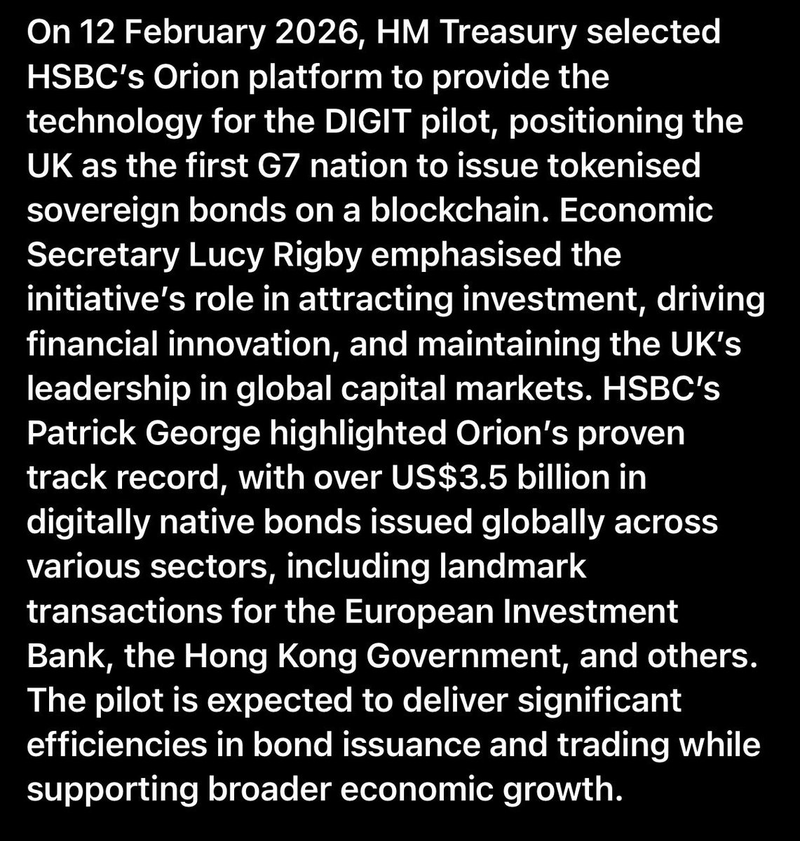 MatthewLINY's tweet image. 12 February 2026

HSBC Orion awarded DIGIT platform mandate

HSBC works with multiple blockchains  #XRP #Ripple #Canton