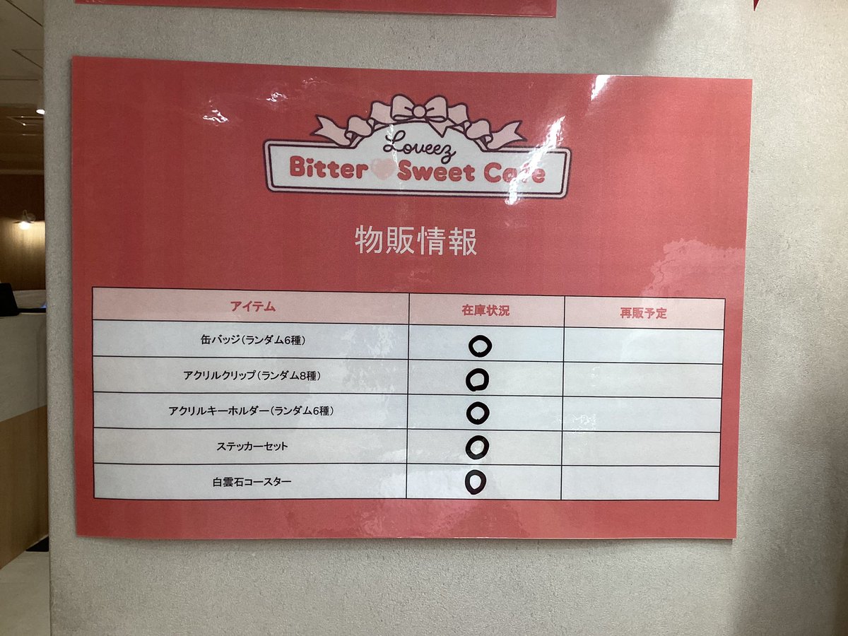 2/13（金）

オープン時のグッズ販売状況のご案内です！

カフェの詳細・ご予約はこちら！
loveez-cafe.theme-cafe.jp