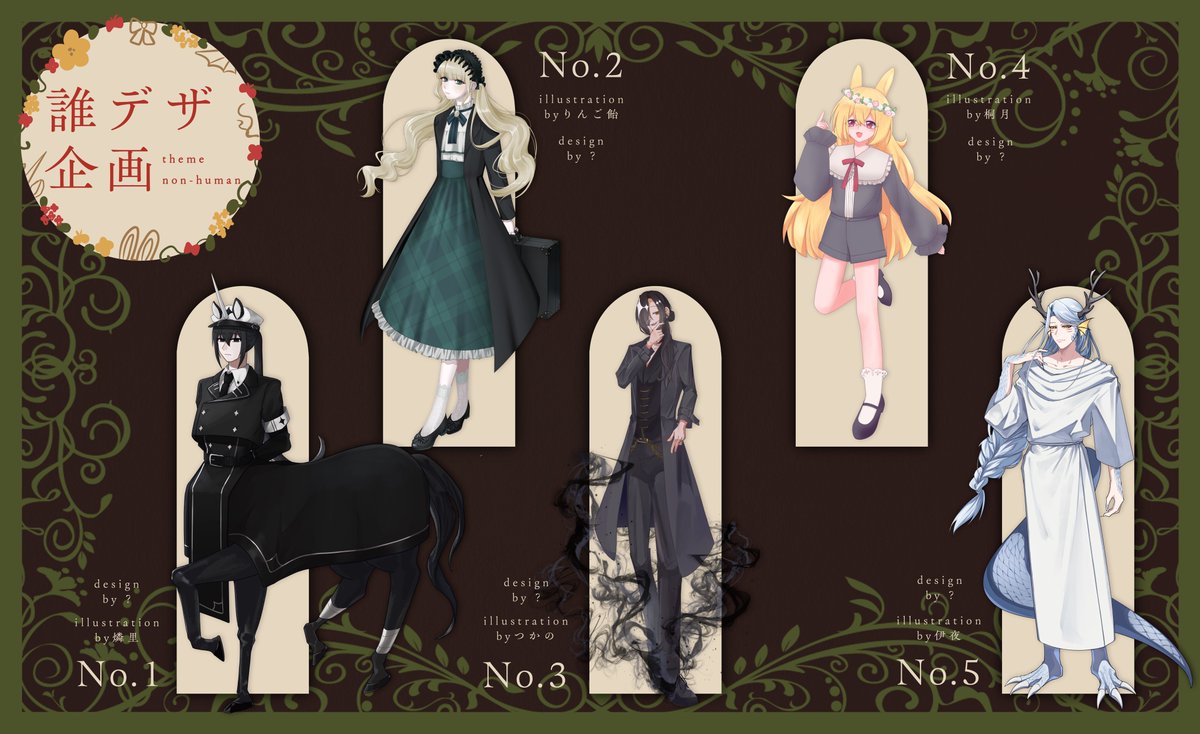 Rinri_111's tweet photo. 誰デザ&CS企画を主催しました!
それぞれ誰のキャラデザ&CSか予想してくださると嬉しいです✨
◾️テーマ:人外
◾️参加者(敬称略)
伊夜 #14trpg
桐月 #kiriduki_trpg
つかの #nk___035
りんご飴 #ringo12ame
燐里
(CS一覧と回答テンプレはツリー) https://t.co/Eiql1FEXgH