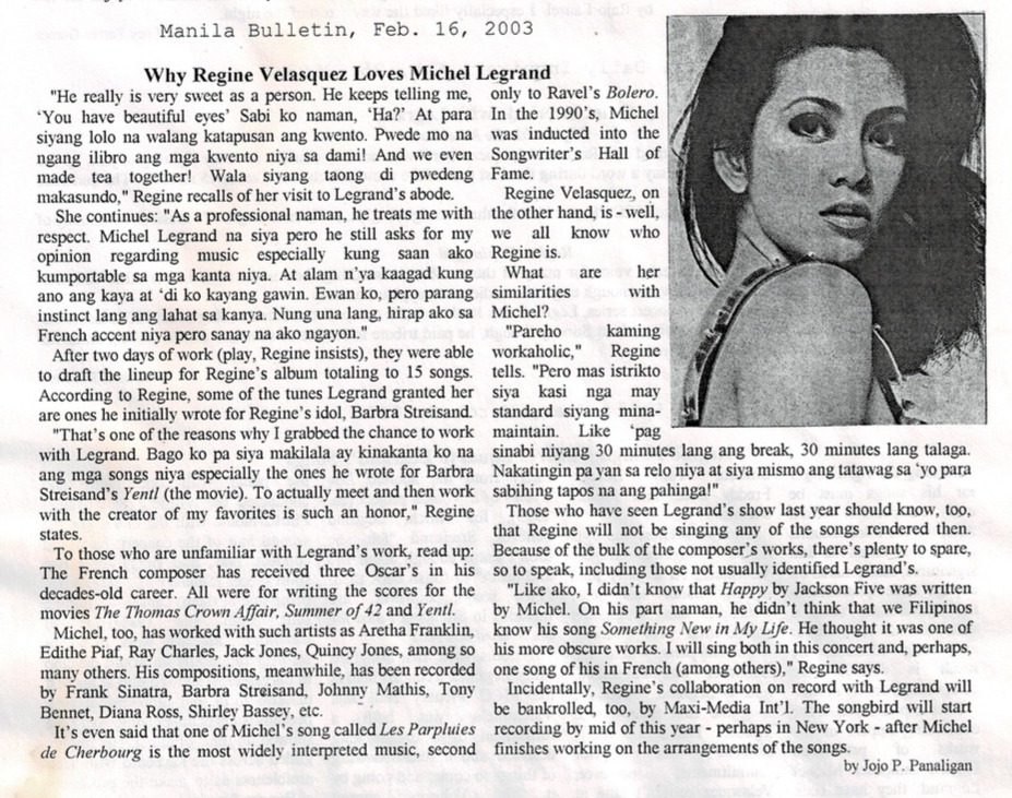 Ang Legrand album ang pinaka sayang na project ni <a href="/reginevalcasid/">regine alcasid</a>. 😭 Why didn't it push through? Maxi Media's owners (Ana and Felix) separated then Ana put up Star Media. 🤷‍♀️

Songbird Sings Legrand:
youtube.com/watch?v=s_WoMc…

Thanks Ken <a href="/rvremaster/">Ken</a> and Chris <a href="/dearderla/">Chris Derla</a>! 😊