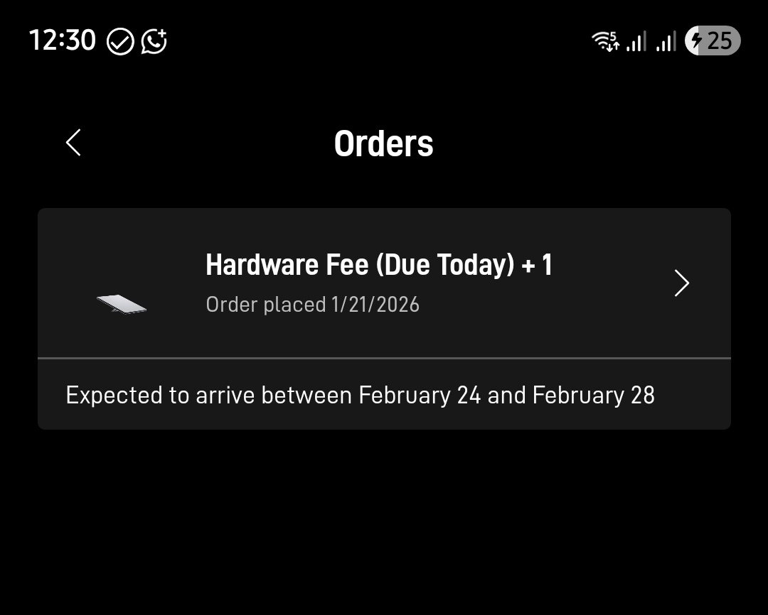 Starlink delivery times have really changed 😩
Ordered on 21 January 2026
Paid the Hardware Fee immediately
Now delivery is Feb 24 – Feb 28…
It used to take 3 days or 1 week.
🤦🏽‍♂️