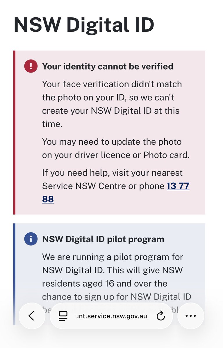Not sure if it's because I'm more beardy right now (or I look like I've lost weight?) but no bueno trying to set up a NSW Digital ID