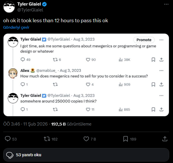 Mewgenics'in başarısı fantastik bir boyuta ulaştı. Isaac etkisi diyebiliriz: Oyun 2012'de duyuruldu, çıkışından 3 saat sonra maliyetini karşıladı, ilk 12 saatte 250 bin kopya sattı. Muazzam bir başarı.