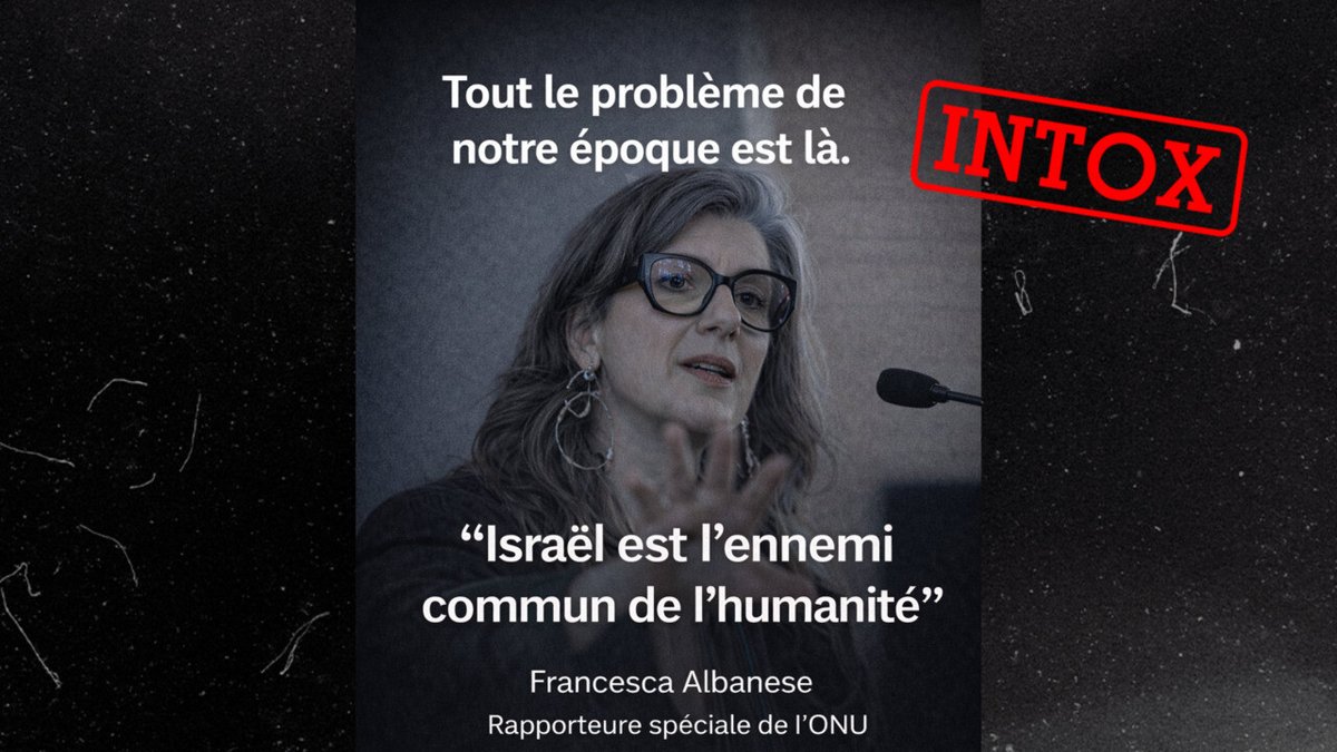 France24_fr's tweet image. "Israël est l'ennemi commun de l’humanité" : comment cette phrase a été attribuée à tort à Francesca Albanese
➡️ go.france24.com/0o7