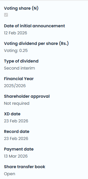 UNITED MOTORS LANKA PLC

CASH DIVIDEND