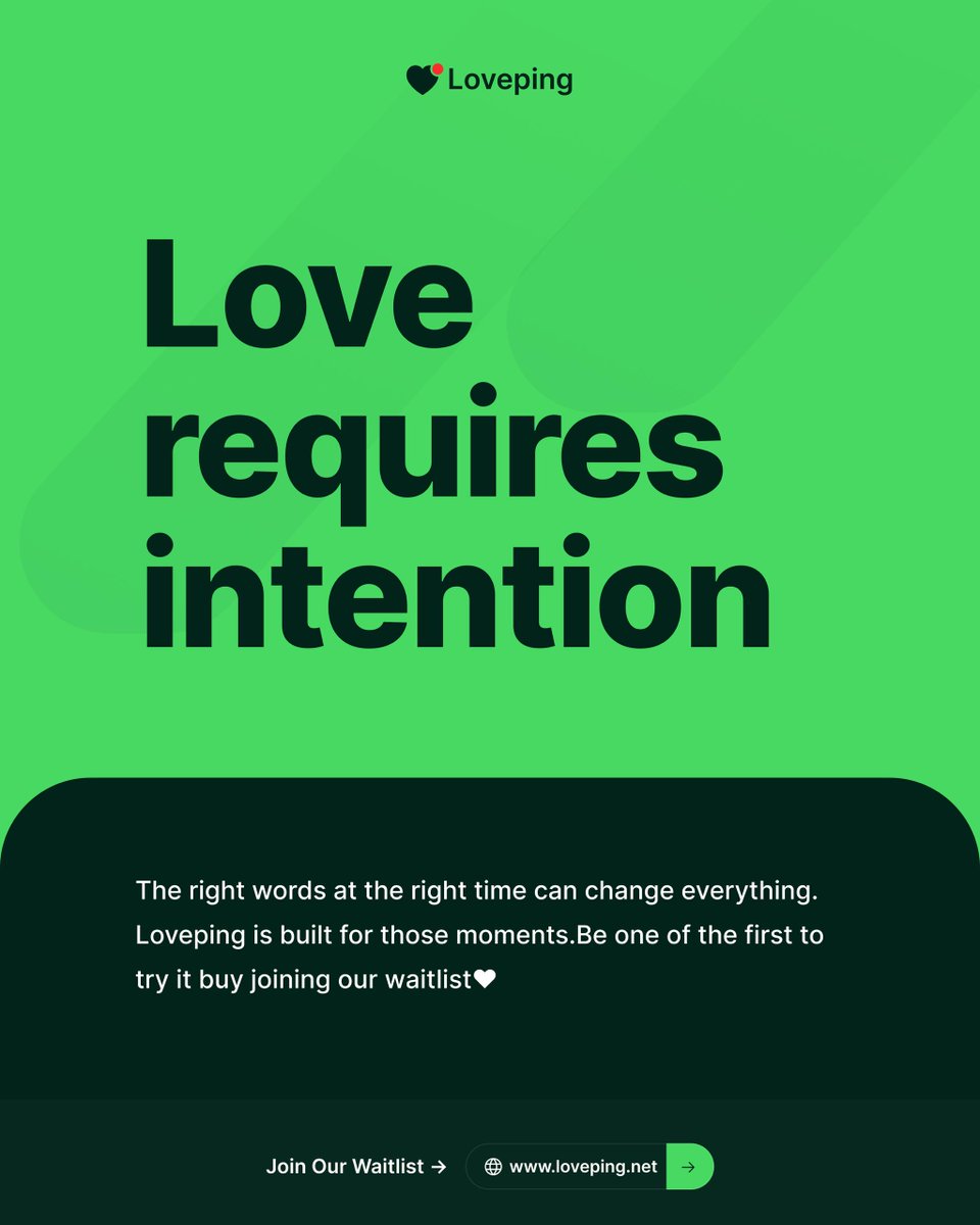 GetLoveping's tweet photo. Love isn’t accidental.
It’s chosen. Every day.

The right words at the right time can mean everything.

Loveping is built for those moments.
Join our waitlist

https://t.co/itqZvZ5Kg8
#ValentinesDay #love #CoupleGoals #couplesgoals https://t.co/kpCeqZ9Ahk