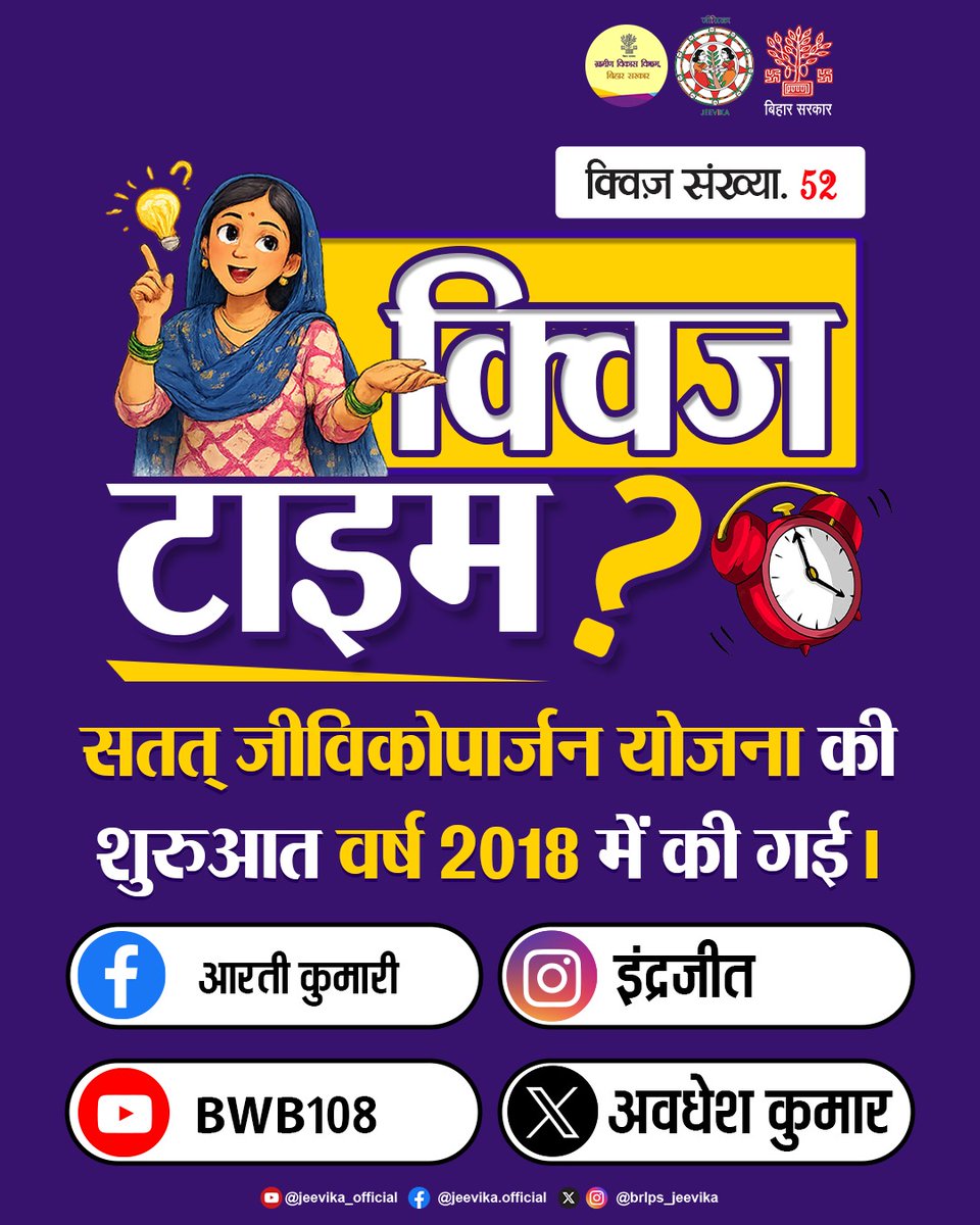 brlps_jeevika's tweet photo. #Congratulations
क्विज़ संख्या 52 के सही उत्तर एवं विजेताओं के नाम।
.
.
#jeevika
#QuizWinners
#CorrectAnswer
#WinnerAnnouncement
#KnowledgePower
#LearningTogether
#QuizTime
@MoRD_GoI 
@BiharRDD https://t.co/UcF754ftm6