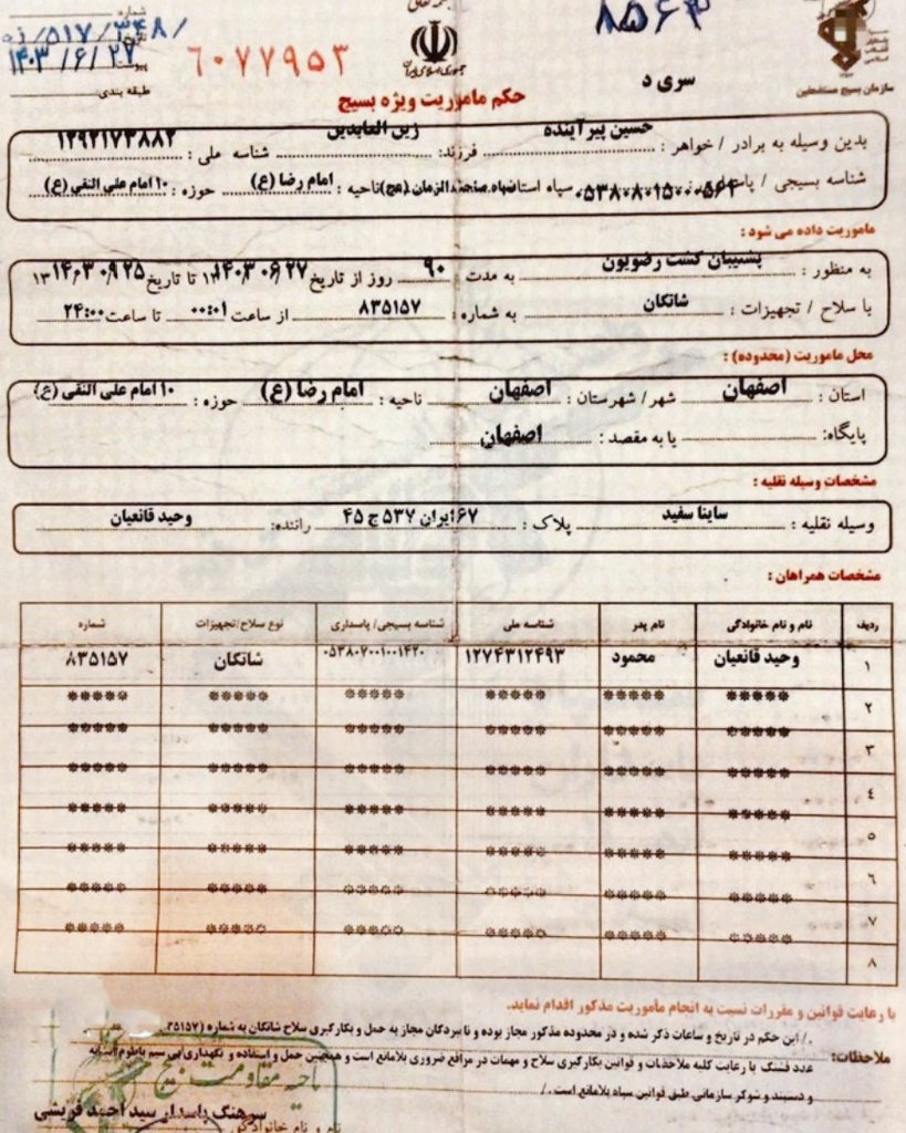 تک‌تک شما قاتلان بچه‌های مردم، حکم ماموریت‌، سلاحی که تحویل گرفتید، شماره، تاریخ، خودرو، راننده و مشخصات‌تان همه در بایگانی‌های خودتان هست. روزش که برسد نسق خودتان و خانواده‌تان و ایل و تبار حرامی‌تان کشیده خواهد شد. هیچ کس نخواهد توانست بگوید مامور بوده و معذور. جرم شما عاملان