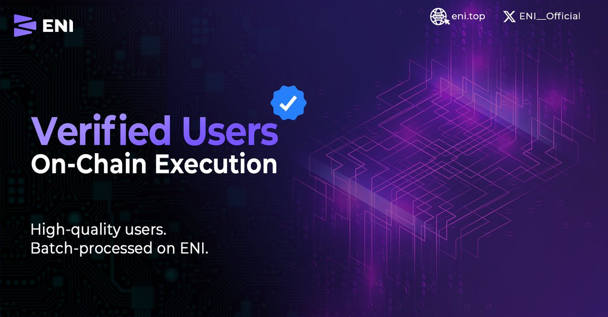 ENI Verified Users On-Chain Airdrop

X Verified users only.

Follow <a href="/ENI__Official/">ENI</a>
RT + Like
Comment your EVM address

If you qualify, you receive the reward.

No leaderboard.
No countdown.
No noise.

We’ll batch execute on ENI.

Infrastructure doesn’t need hype.
It just needs to