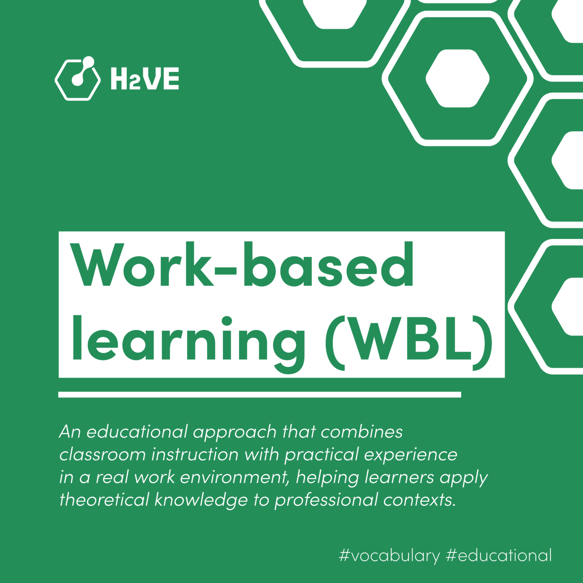 🔍 H2VE Vocabulary | Work-based Learning (WBL)

WBL combines classroom teaching with real workplace experience, helping learners apply theory in professional settings. It strengthens education–industry links and builds job-ready hydrogen skills.

#WBL #HydrogenSkills