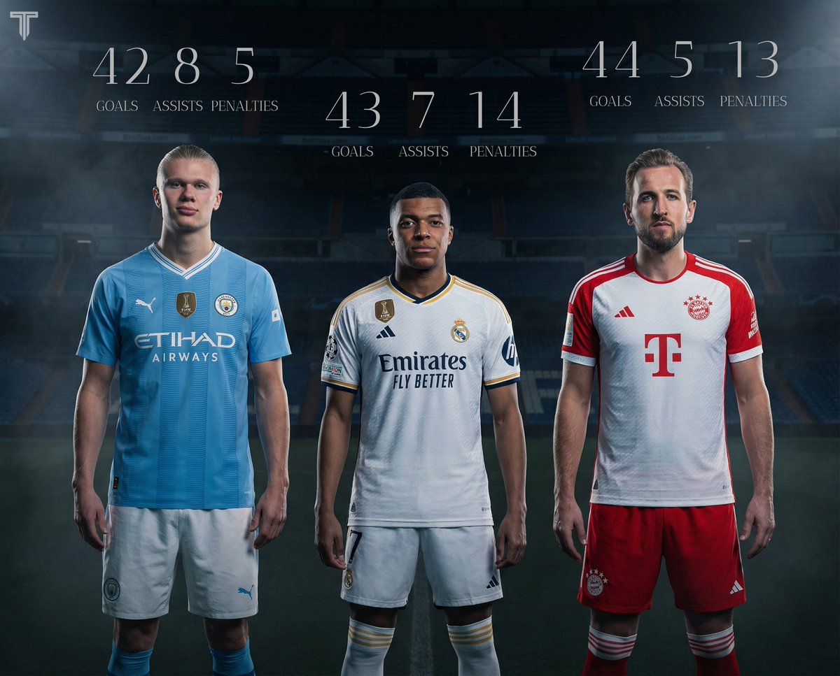 🚨 𝗦𝗧𝗔𝗧: Haaland, Mbappé and Kane in all competitions this season!