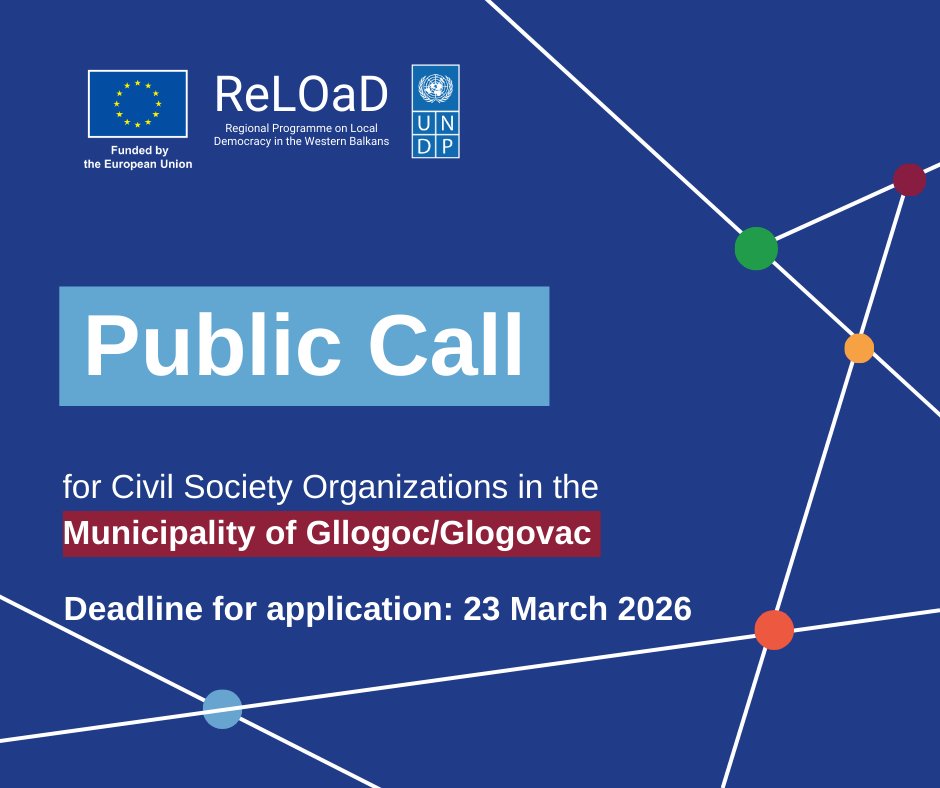 UNDP_Kosovo's tweet photo. 🇪🇺 EU-funded #ReLOaD3 Public Call for CSOs is OPEN!
Submit proposals for:
Gllogoc / Glogovac - https://t.co/UUoERLqRbG
Istog/Istok - https://t.co/KYAXVvWweC
Vushtrri / Vučitrn - https://t.co/TShVM3HE3H https://t.co/Qd3DsIrbDS