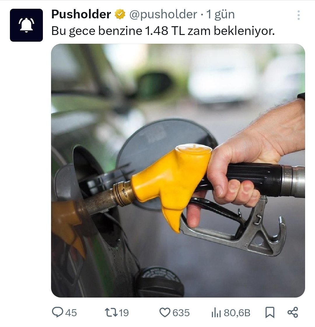 Dün gece haberlerde benzine 1.48 TL zam gelmesi bekleniyordu, az önce baktım 1.56 TL zam gelmiş. Habere bile zam gelmiş :) :)