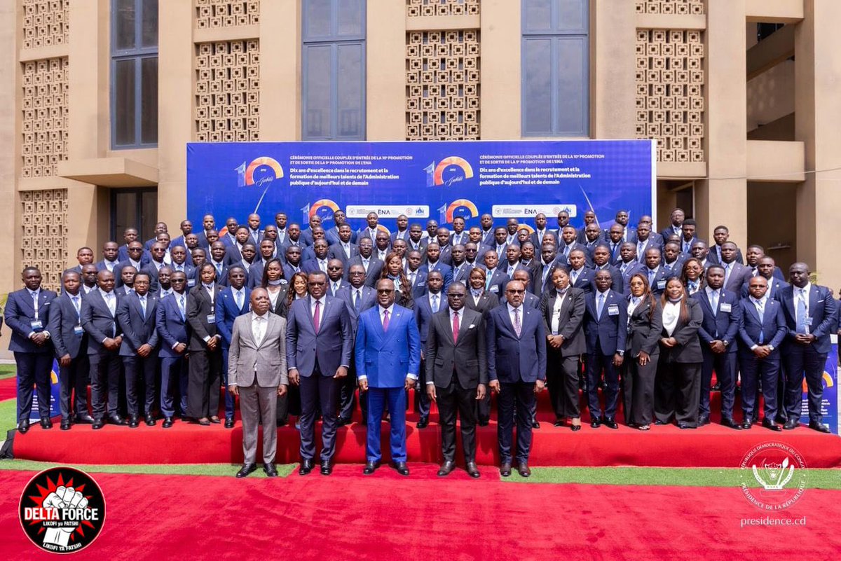 ya_lesa5355's tweet photo. L'École Nationale d’Administration « ENA RDC» a célébré avec fierté et enthousiasme ses dix ans au cours d'une cérémonie présidée aujourd'hui par le Président de la République fatshi13,Cette célébration coïncide avec la sortie de la 9ᵉ promotion et l’entrée de la 10ᵉ promotion. https://t.co/MFYOfdrvtw