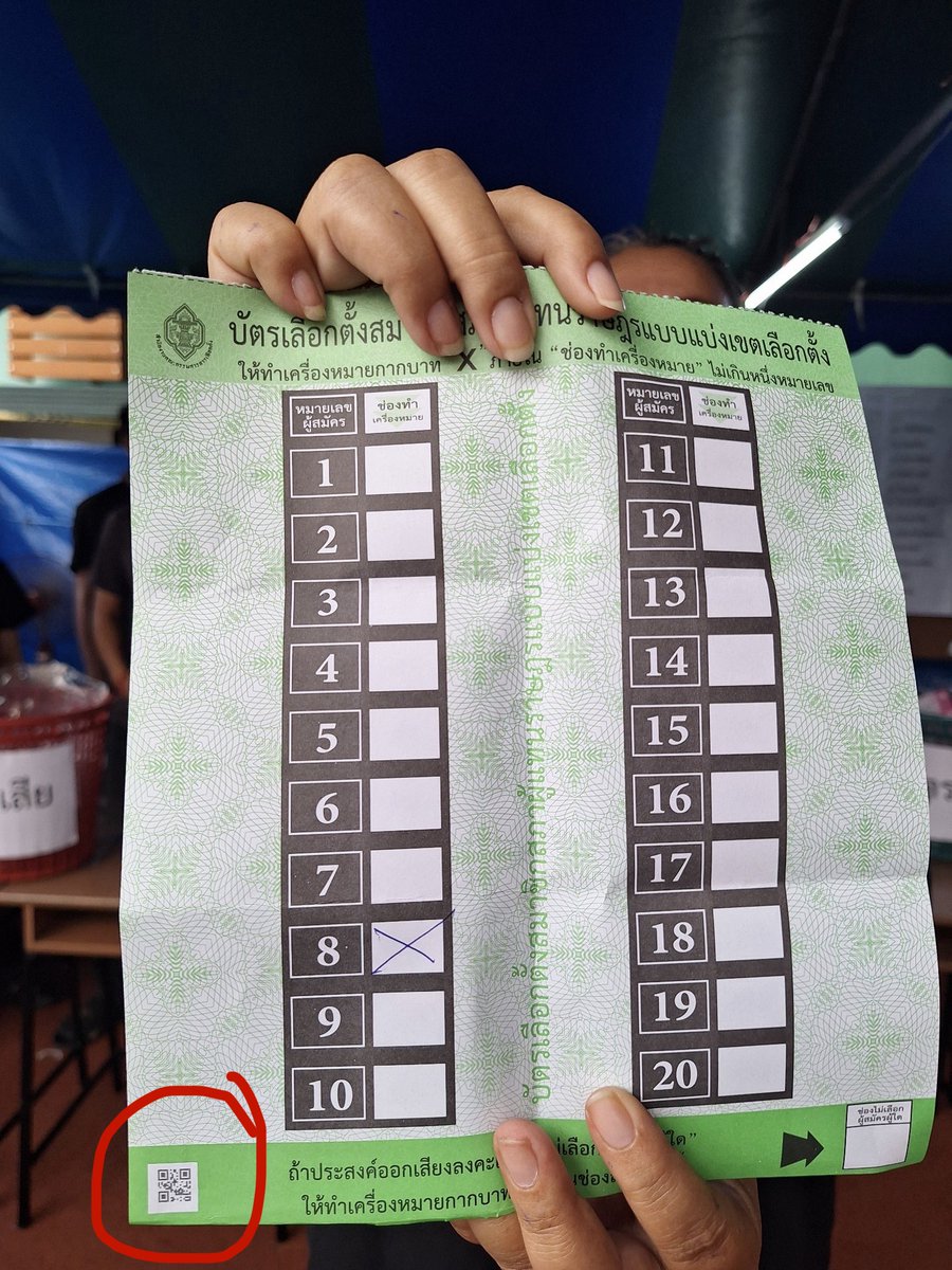 อันนี้เรื่องใหญ่มากนะ เพราะตามกม.ไม่ควรมีใครรู้ว่าเรากาอะไร

แล้วบัตรเขียวก็มี qr code