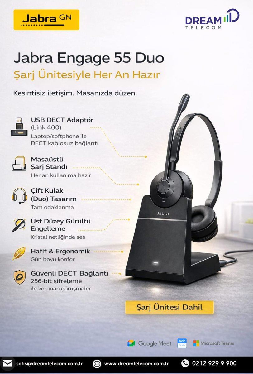 Jabra Engage 55 Usb-A Ms Stereo ( Şarj Üniteli )

Her iş yerini YENİLMEZ yapmak doğru araçlarla başlar.
Jabra, profesyonellere çalışma biçiminizi, iş birliğinizi ve bağlantı kurma şeklinizi dönüştürmek için tasarlanmış son teknoloji cihazlarla güçlendirir. 🚀
Kristal net aramala