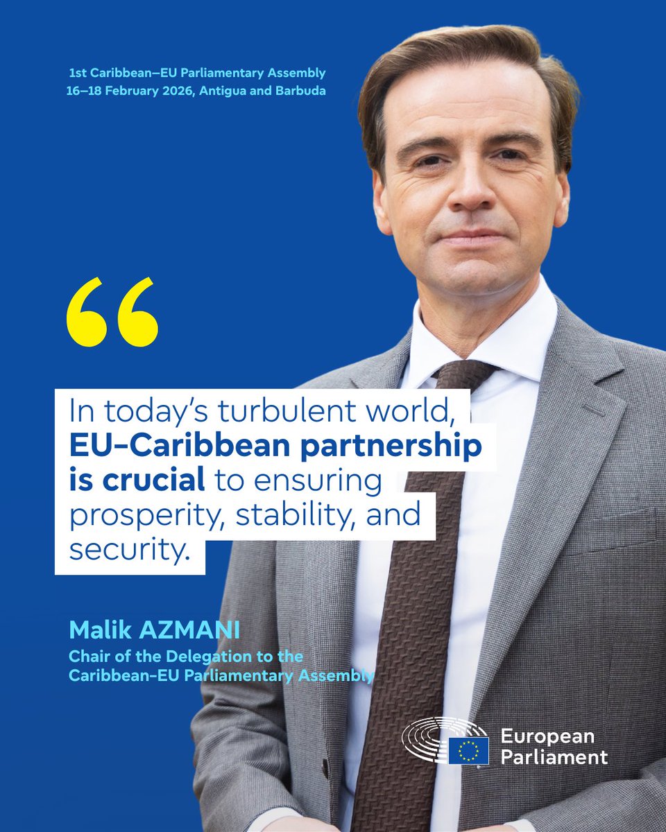 ep_diplomacy's tweet photo. πͺπΊπ¦π¬ From 16-18 February, the @europarl_EN will be at the 1st Caribbean-EU Parliamentary Assembly in Antigua and Barbuda, led by our Caribbean-EU #DCAB delegation chair @MalikAzmani.
During their visit, MEPs will meet their Caribbean counterparts to strengthen political dialogue around 5οΈβ£ key themes: #climate and energy, #trade and investment, transnational crime, territorial integrity and #multilateralism, and the situation in #Haiti.
#parliamentarydiplomacy