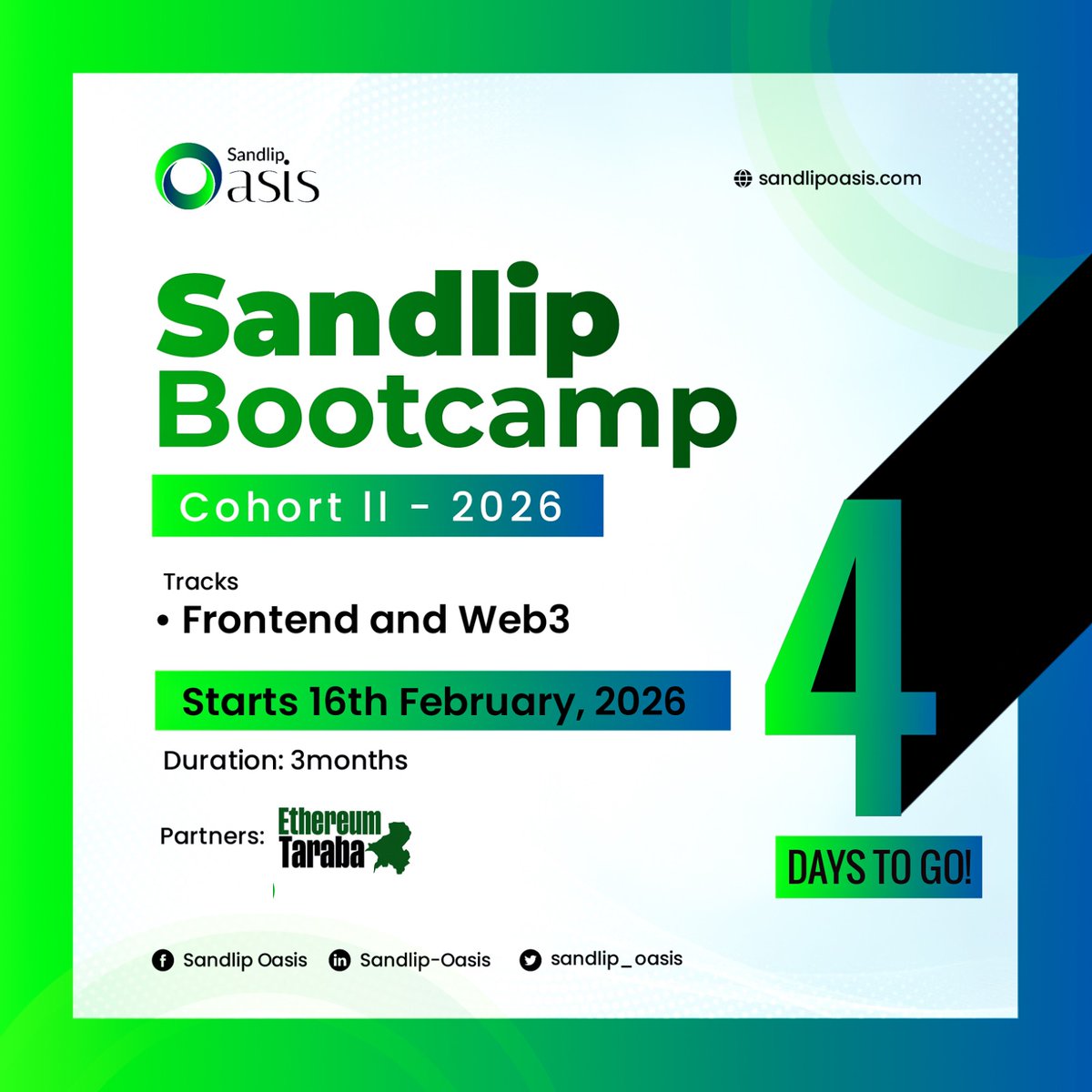 sandlip_oasis's tweet photo. 4 DAYS TO GO 🔥

In 4 days, we’re not just starting a bootcamp…
We’re starting tech journeys.

Web3 no be vibes.
Frontend no be child’s play.

If you’ve been saying:
“I go start soon.”
“When I settle.”
“Next month.”

This is next month,stop playing small ooo
Secure your spot before story starts.
4 days from now, we go live.
This is your moment.

Doors closes tomorrow.
Secure your spot now: https://t.co/b1lzUT4mUx

#SandlipOasis
#Tech
#Web3taraba
#Frontend