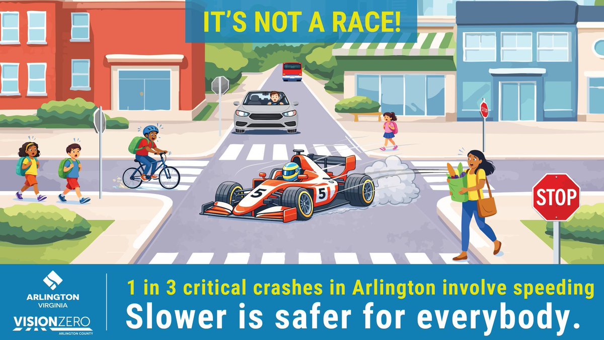 ArlingtonDES's tweet image. It's not a race, you're not Sebastian Vettel and Arlington ain't the Silverstone Circuit. Do the speed limit (or under). #VisionZero