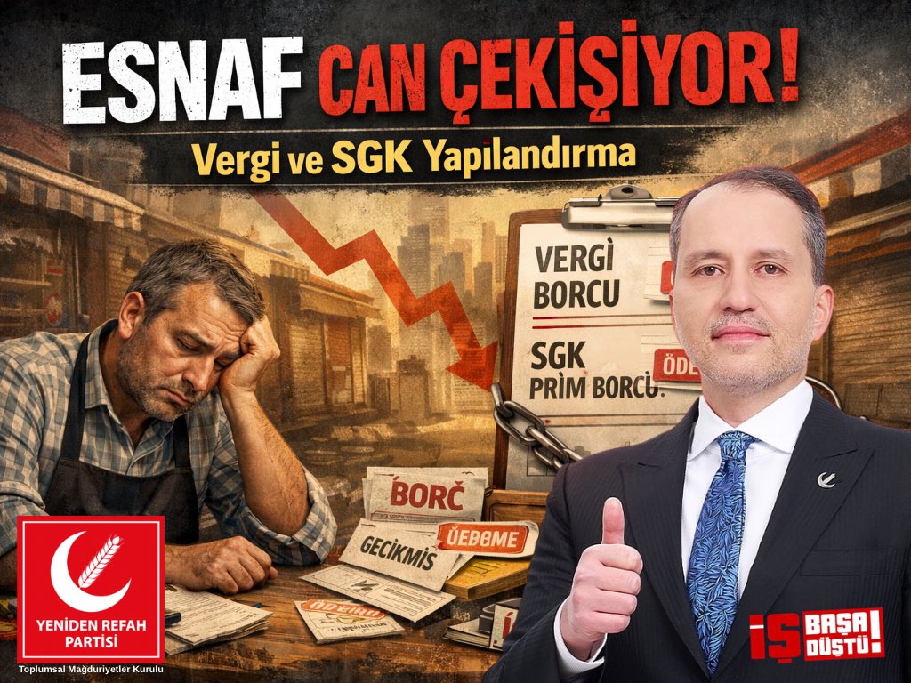Borcu borçla kapatmaya çalışmakta artık imkansız hale geldi ‼️

Faizleri silin. Uzun vadeli eşit taksitlerle esnafı rahatlatın ‼️

#VergiSGKYapılandırma 
#Esnaf #FaiziSilin <a href="/erbakanfatih/">Dr. Fatih Erbakan</a> <a href="/magdursuztoplum/">Toplumsal Mağduriyetler Kurulu</a>