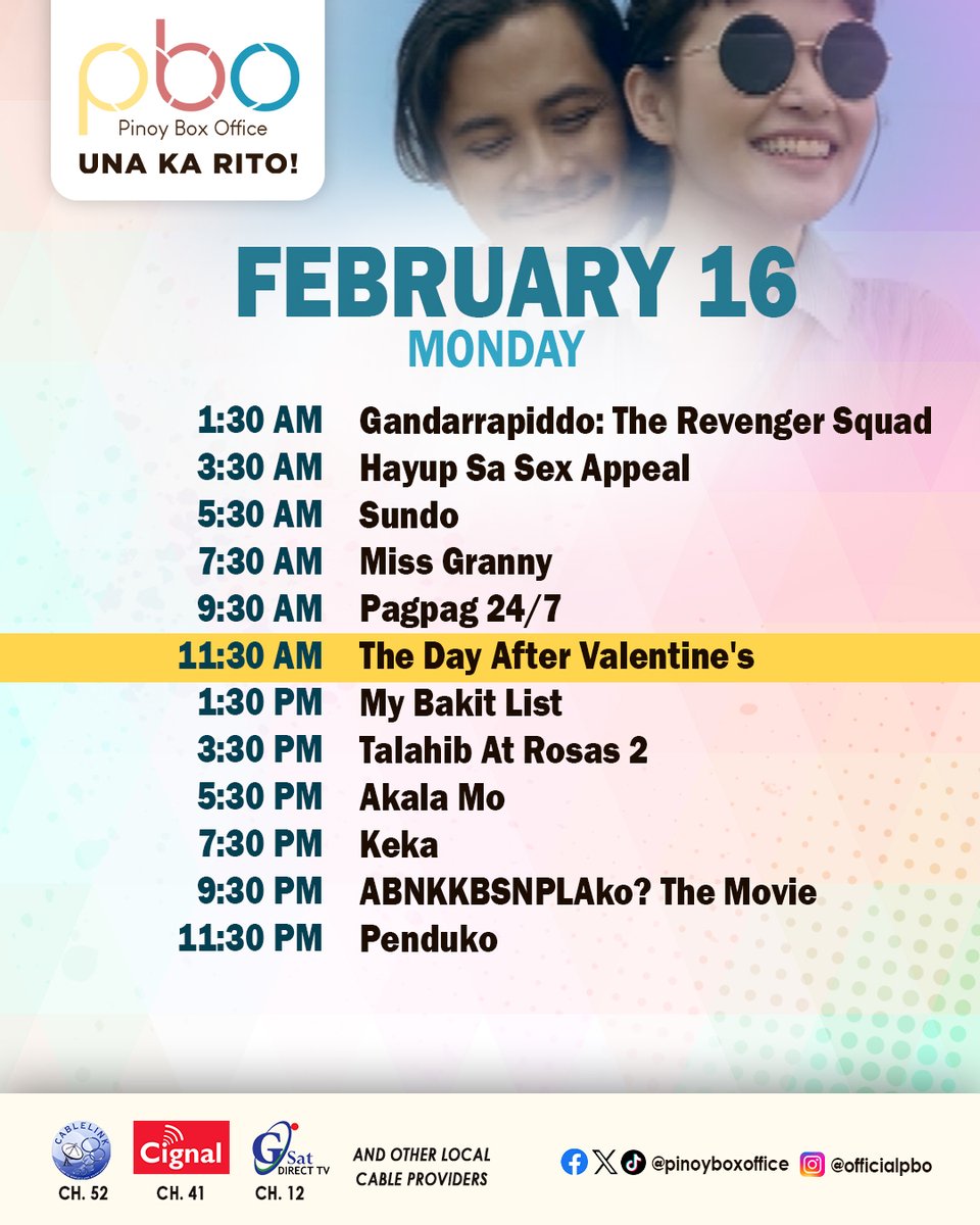 PinoyBoxOffice's tweet photo. Mawawasak ang puso pagkatapos ng araw ng mga puso.
Panoorin ang ๐ง๐ต๐ฒ ๐๐ฎ๐ ๐๐ณ๐๐ฒ๐ฟ ๐ฉ๐ฎ๐น๐ฒ๐ป๐๐ถ๐ป๐ฒ'๐, bukas ng 11:30 AM sa PBO.
Bisitahin ang aming website: https://t.co/hvXbVU0Vr1 #PBOSchedule #PinoyBoxOffice #UnaKaRito https://t.co/Yfe71myDcm