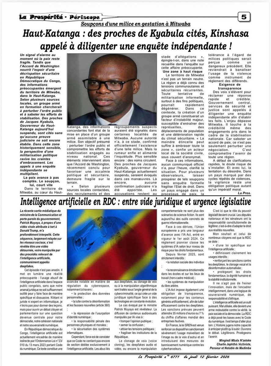 InterKinois's tweet photo. Haut-Katanga: Jacques Kyabula tenterait-il de déstabiliser la paix à Mitwaba? https://t.co/AIkPJVXetD