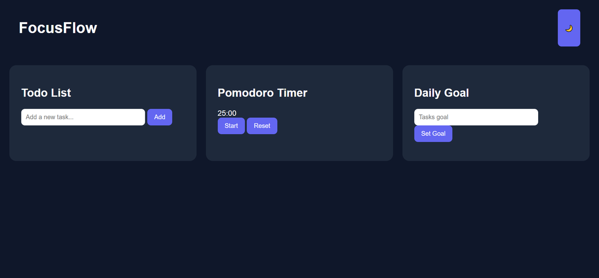 has33bmernstack's tweet photo. I built a modern productivity dashboard using pure JavaScript — open source & free.
Github Repo 👉 https://t.co/uH8gbqYY2O
Live Link 👉 https://t.co/3mfxq7VDCP
#OpenSource #Dashboard #Productivity #FocusFlow https://t.co/nzSKZYw8KC