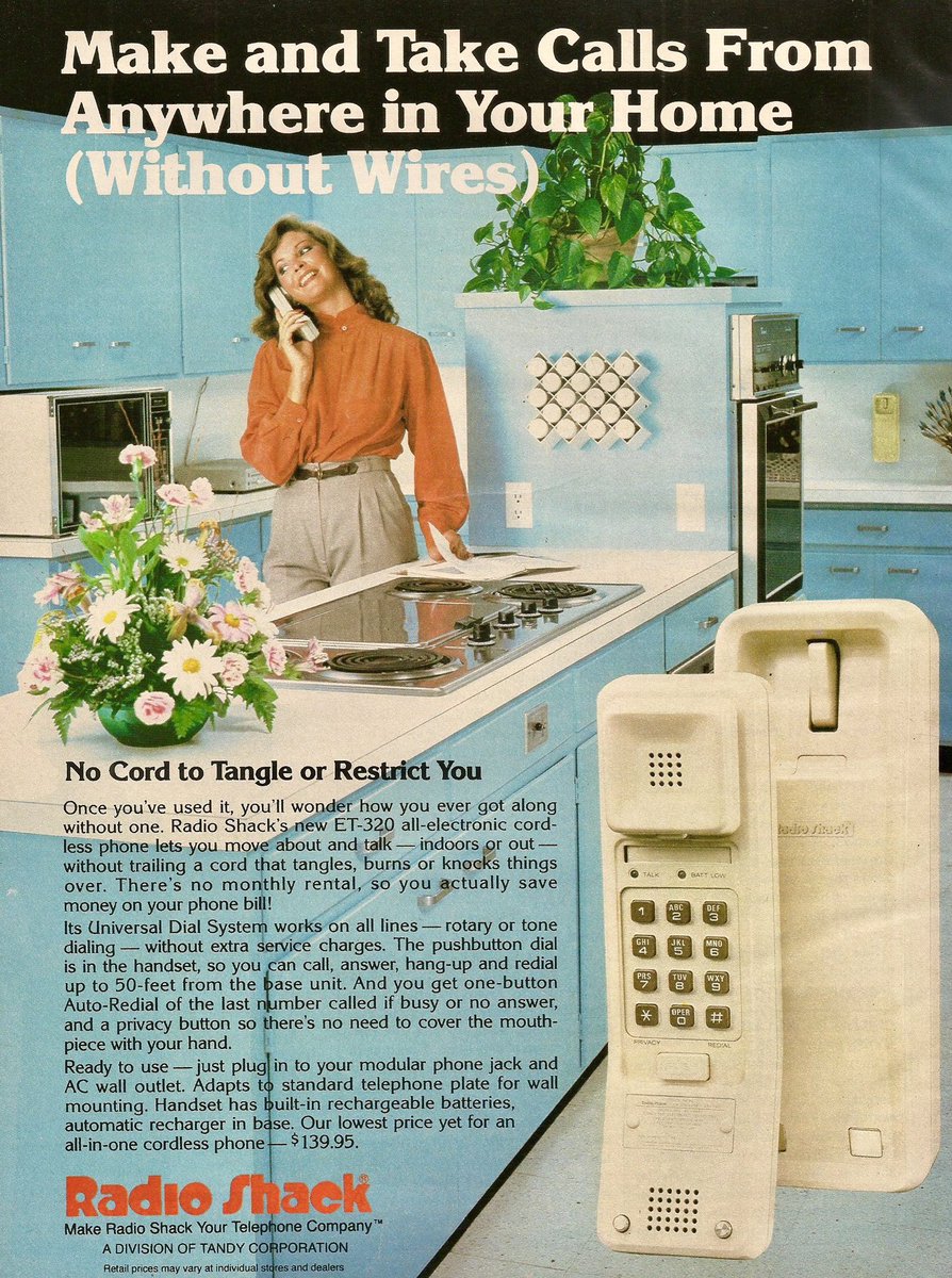 1982 Retro Ad:

— Radio Shack’s New All-Electronic Cordless Phone