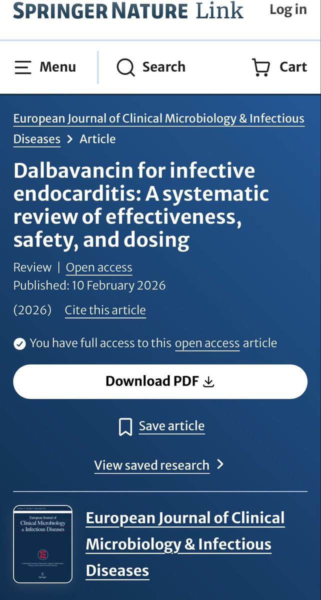 infeccHRUmalaga's tweet image. En @EuropJClinMicrobInfDis #Revision📚 #DALBAVANCINA💉en #ENDOCARDITIS🫀,atb SEMANAL o cada 2 SEMANAS q facilita el alta🏃🏻‍♂️🏥y ⬇️nosocomialidad.
👉🏻565 pacientes: 88%curacion 
Incluye bacterias tratadas🧫, frecuencia administración💉🗓️… IMPRESCINDIBLE!
🔗🆓link.springer.com/article/10.100…