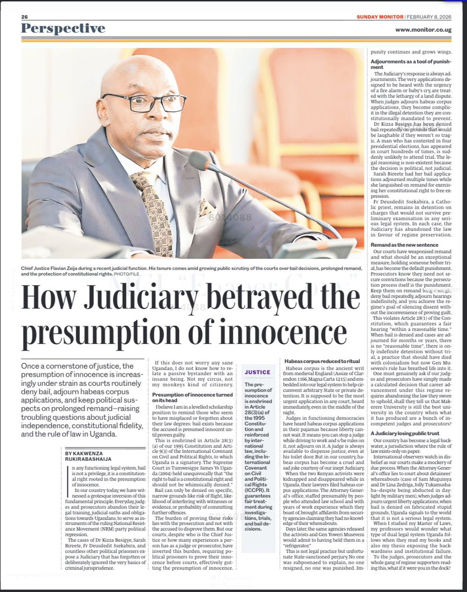 "Once a cornerstone of justice, the presumption of innocence is increasingly under strain as courts routinely deny bail, adjourn habeas corpus applications, and keep political suspects on prolonged remand raising troubling questions about judicial independence, constitutional