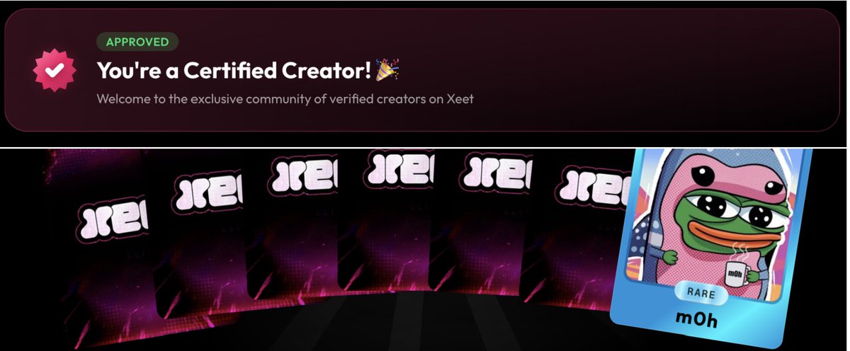 i'm a xeet certified creators and i got a rare exclusive creator card, 

i have 24 exclusive cards left, drop a comment if you want me to send it to your dm.