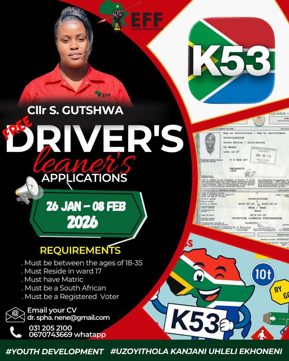 The EFF Councillor @SlindileGutshwa is doing K53 for the unemployed youth in her ward @Kzn, while others Put South Africans first in Tarven, there’s no paid Twitter accounts the defeat the power of EFF, we survived many storms even infiltration didn’t destroy us