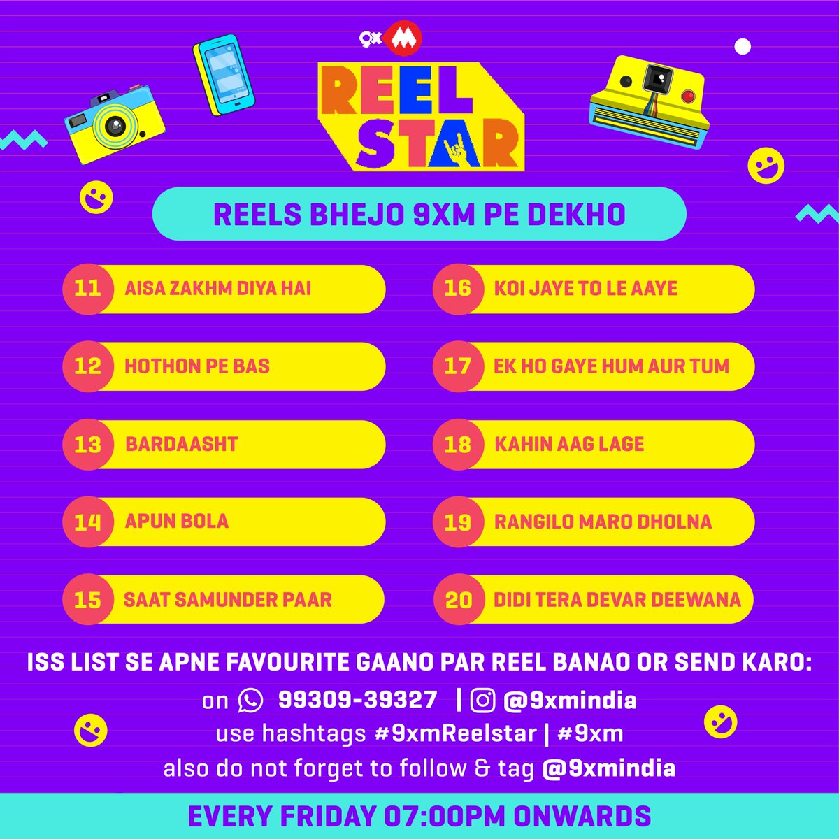 9xmHaqSe's tweet image. Yeh hai aapke iss hafte ke favorite 90's ke gaane, bhejo humein apne reels, aur paao mauka humare channel @9xmindia pe feature hone ka 📷📷
.
Bhejiye apne reels 9930939327 is number pe and Use kijiye humara hashtag #9xmReelstar #9xm also don’t forget to tag and follow us📷
.
So