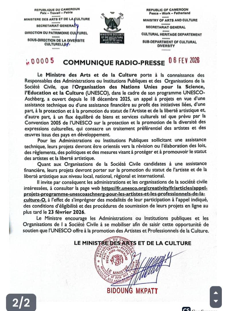 Ministère des Arts et de la Culture 🇨🇲 tweet media