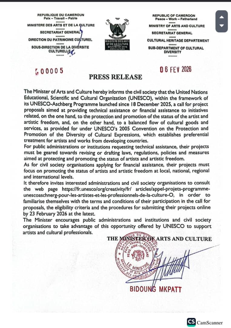 Ministère des Arts et de la Culture 🇨🇲 tweet media