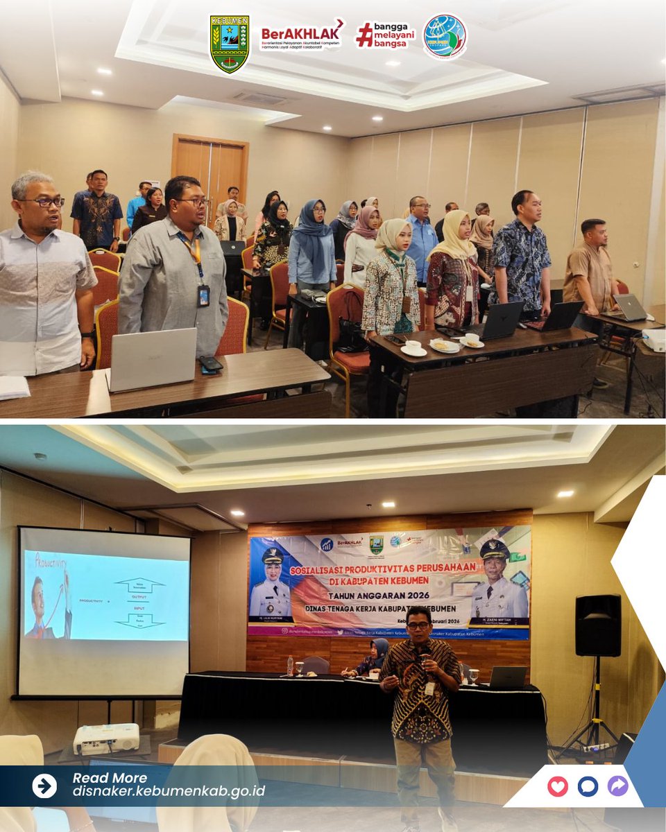 Pemkab Kebumen Melalui Dinas Tenaga Kerja Kabupaten Kebumen melaksanakan kegiatan Sosialisasi Produktivitas pada Kamis, 12 Februari 2026 bertempat di Hotel Grand Kolopaking.

Sumber : disnaker.kebumenkab.go.id/index.php/web/…